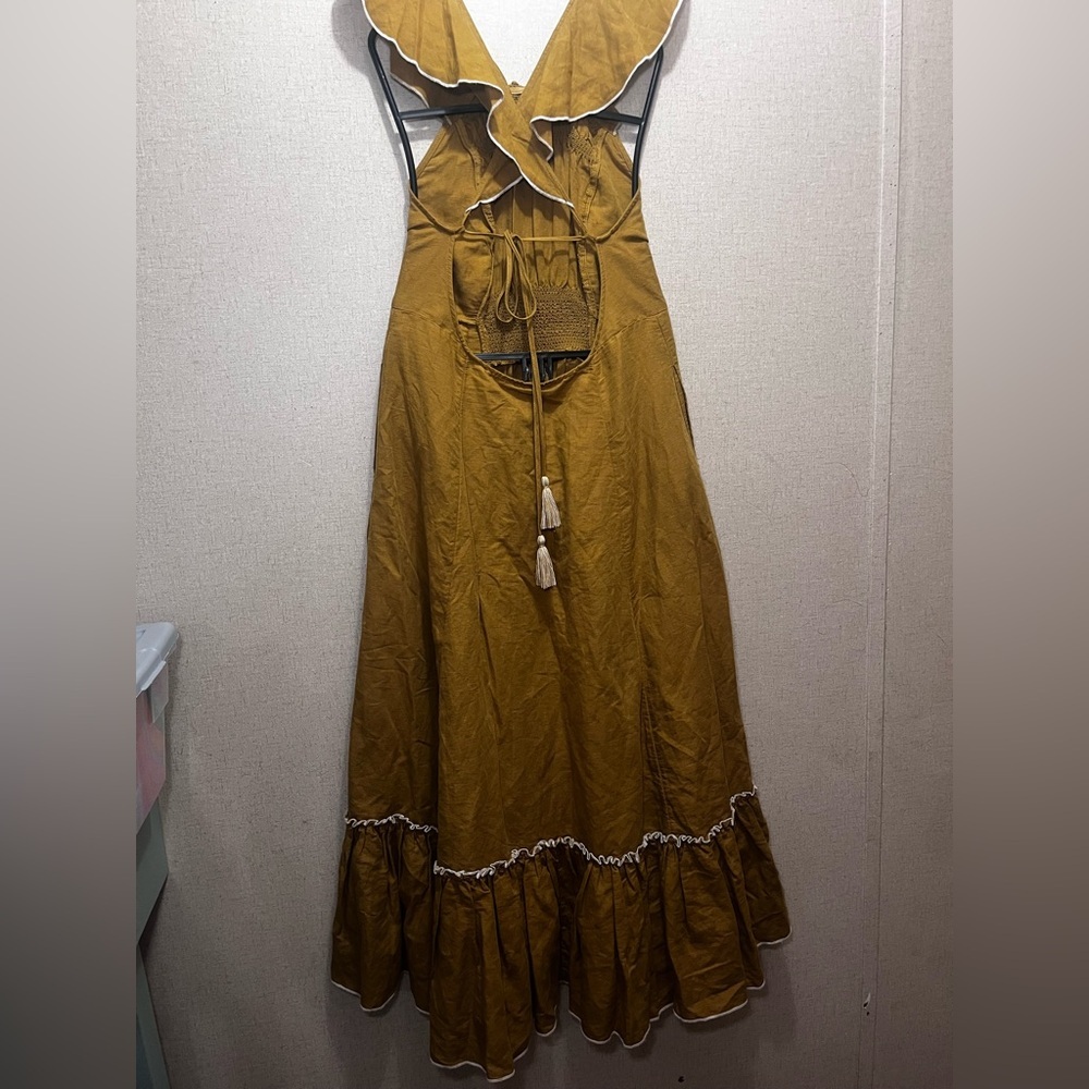 Free People Mustard Yellow Backless Ruffle Midi Dress - Picture 9 of 11